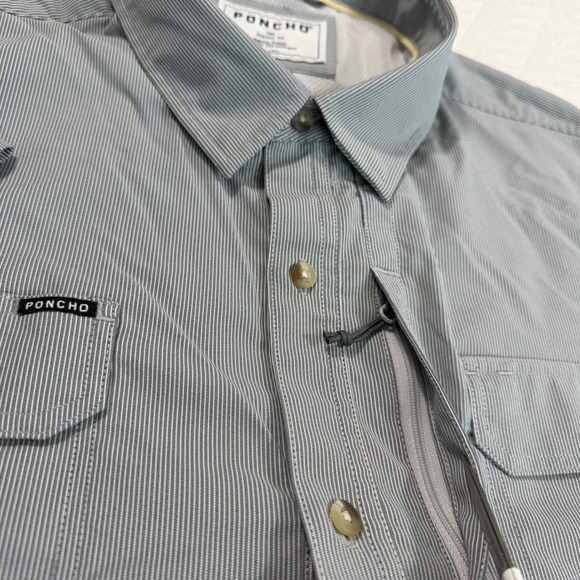 PONCHO Mens 3XL Regular Fit Striped Short Sleeve Shirt Magnetic Pockets EUC - Picture 9 of 15